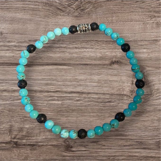 Turquoise/Pierre de lave 4mm