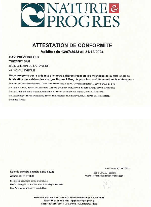 Attestation Nature et Progres